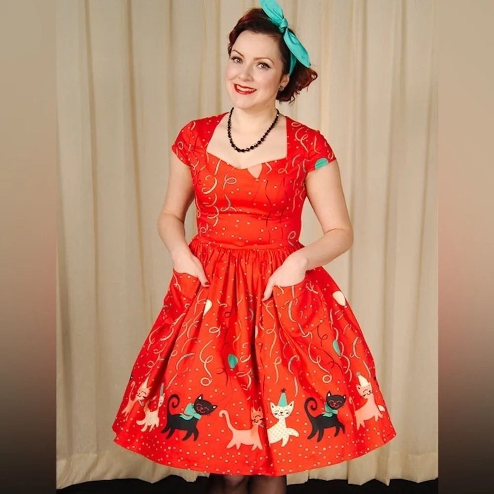 NWOT Banned Apparel Dancing Days Small Red Kitten Freedom retro party dress Fun